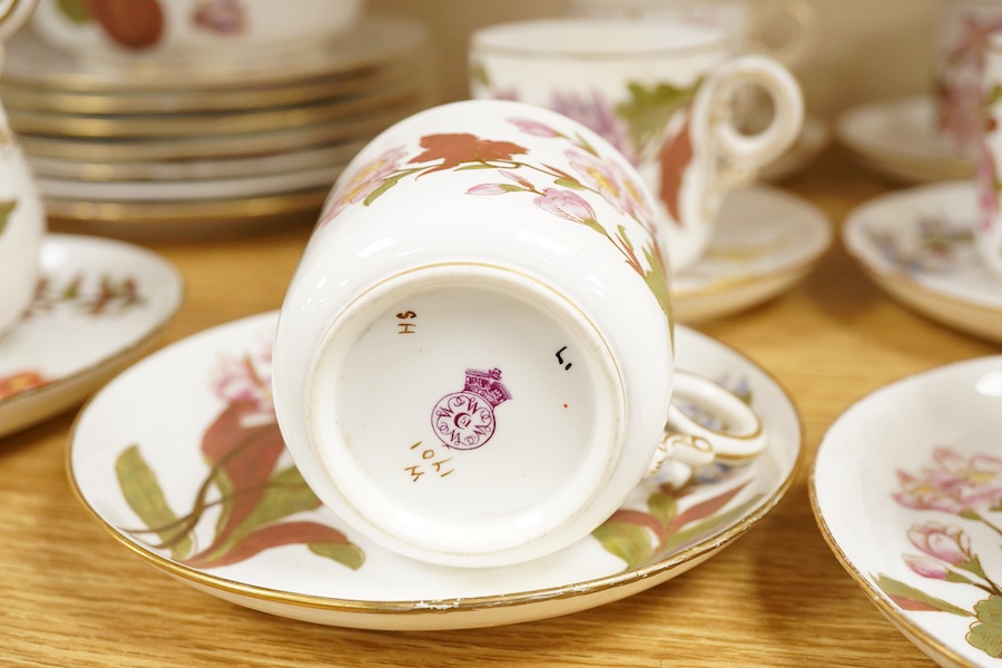 A late Victorian Royal Worcester floral decorated tea service, milk jug 13cm high.